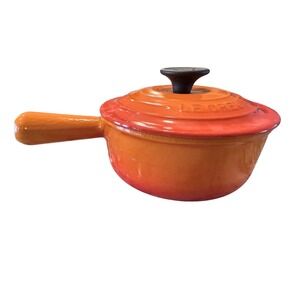 Le Creuset Flame Orange Enameled Cast Iron Saucepan with Lid Size 16 France